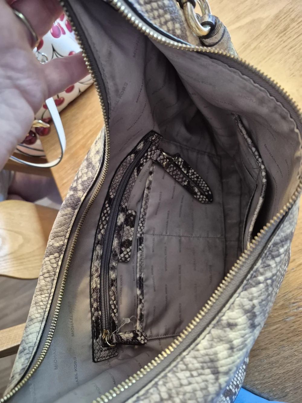 Michael Kors Gray Snakeskin-Print Hobo Bag